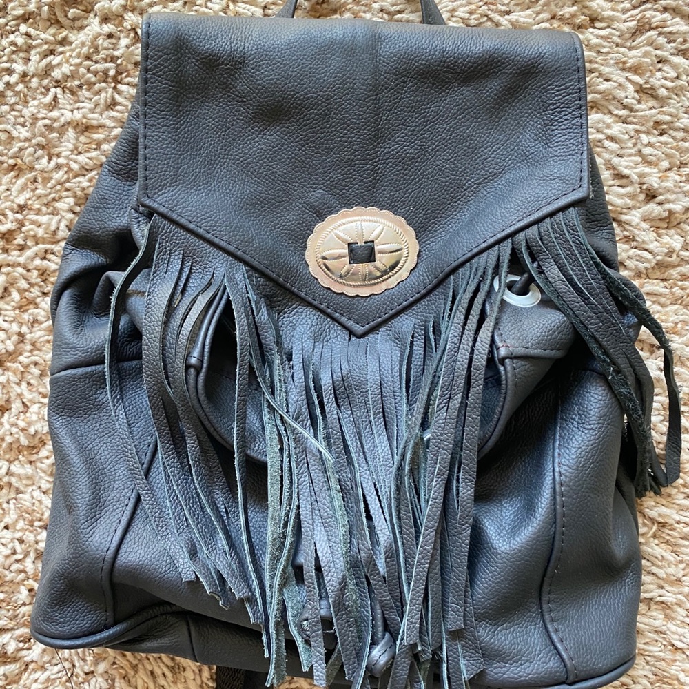 Boho Leather Fringe Backpack